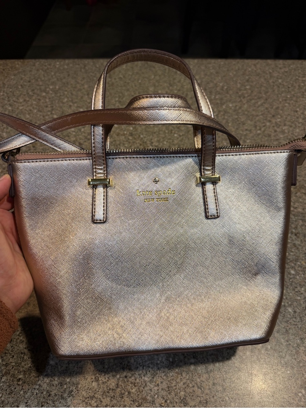 kate spade metallic rose gold tote bag